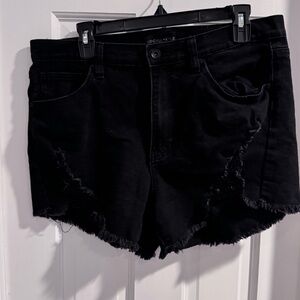 Kendall + Kylie Black Distressed Denim Shorts Raw Hem‎ Size 13/31